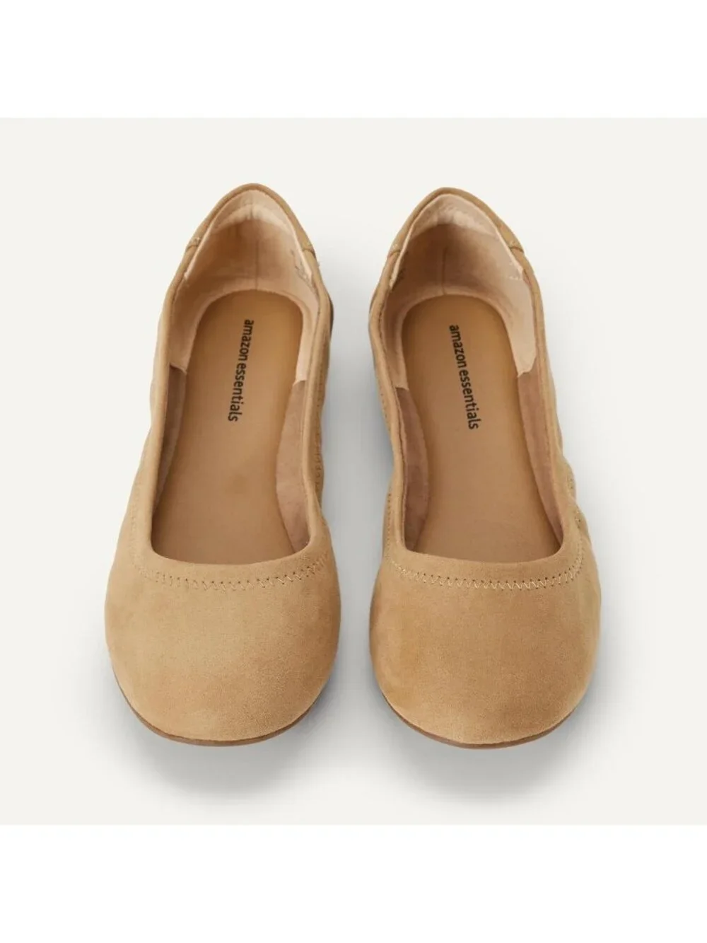Amazon Essential Womens Tan Microsuede Synthetic Comfortable Slip On Ballet Flat
